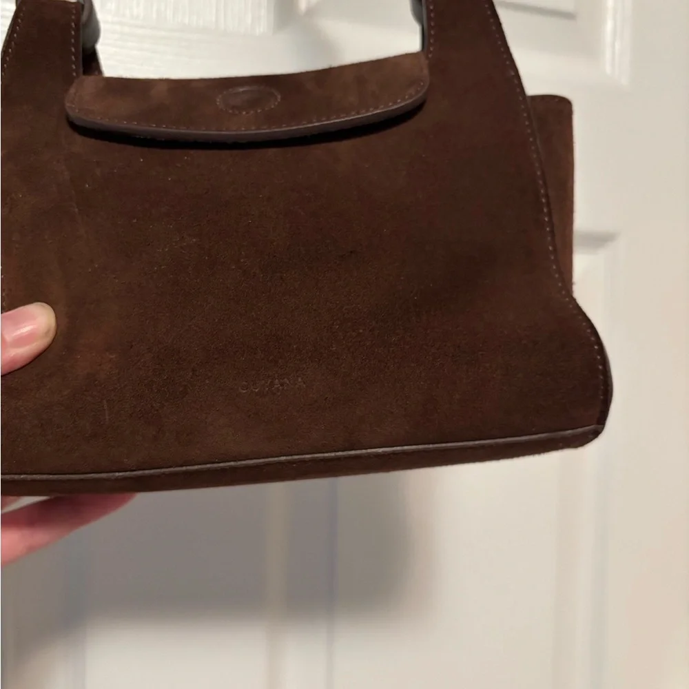 Cuyana Mini Double Loop Suede Crossbody Bag Chocolate Brown - Picture 6 of 12